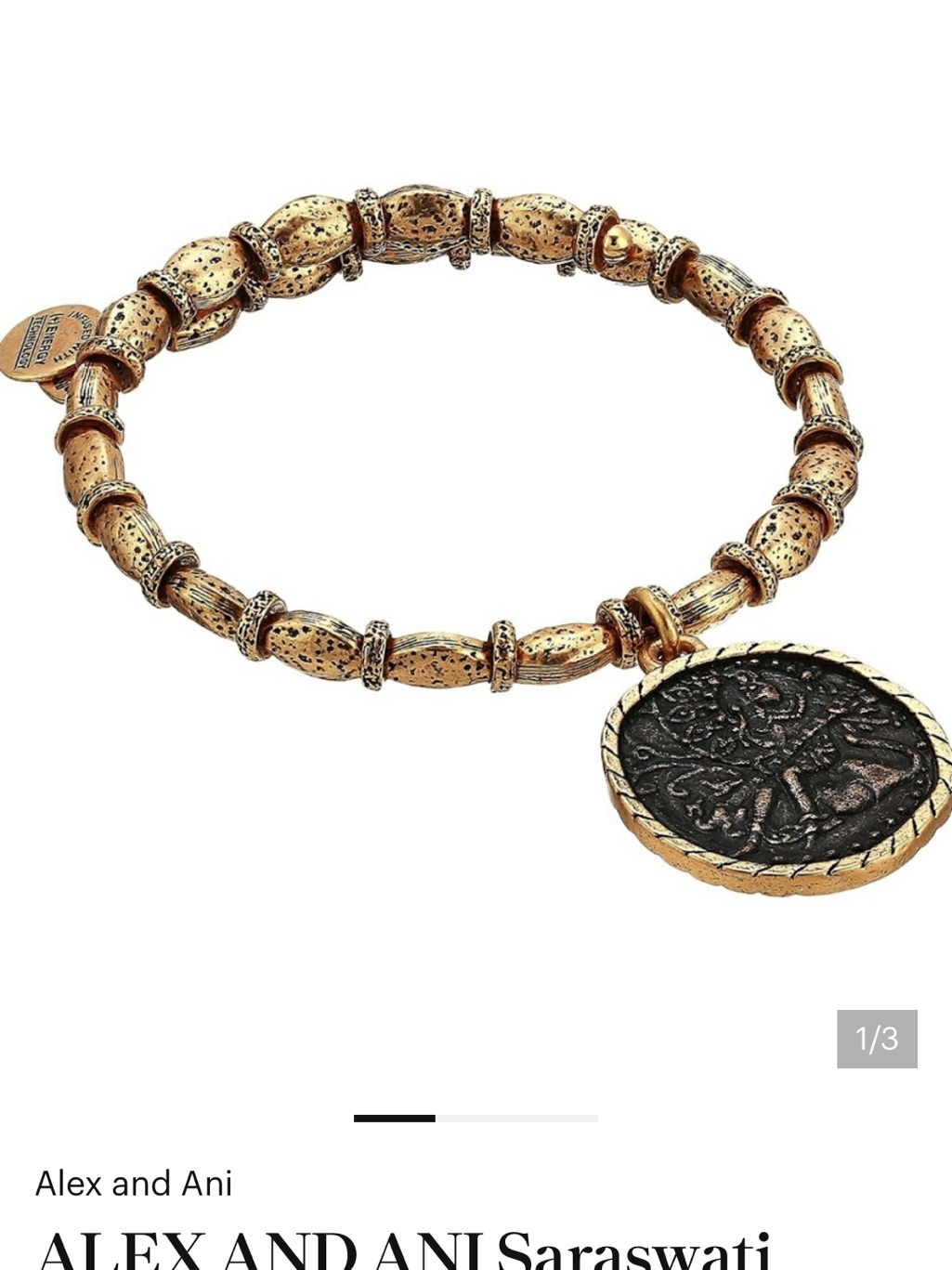 Alex And Ani Gold And Black Saraswati Coin Stretch Bracelet